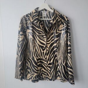 exclusively Misook women's Zebra Print Shiny Jacket size S classic Work Career